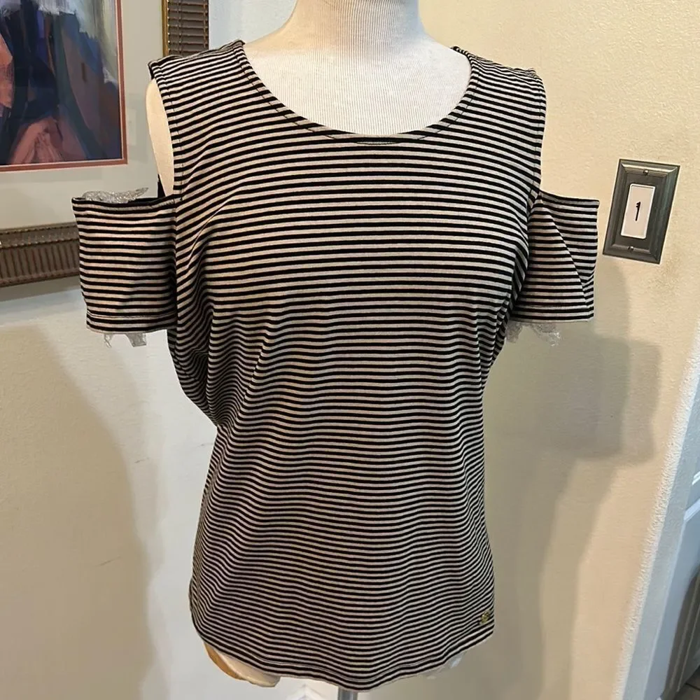 Michael Kors Striped Open Shoulder Women's Top Size XL